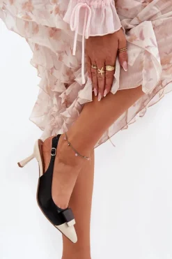 Damskie Boto Eleganckie Szpilki Z Ozdobą Eko Skórzane Czarne Ottoles