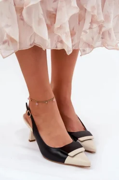 Damskie Boto Eleganckie Szpilki Z Ozdobą Eko Skórzane Czarne Ottoles