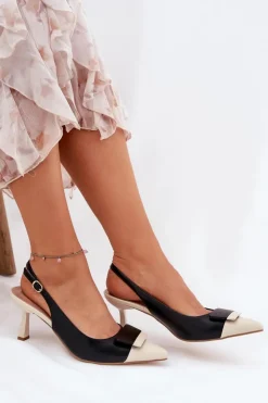 Damskie Boto Eleganckie Szpilki Z Ozdobą Eko Skórzane Czarne Ottoles