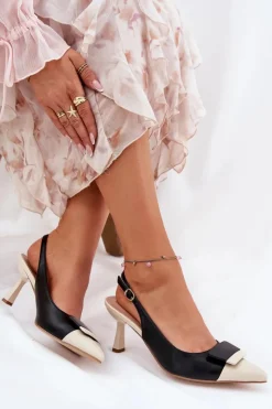 Damskie Boto Eleganckie Szpilki Z Ozdobą Eko Skórzane Czarne Ottoles