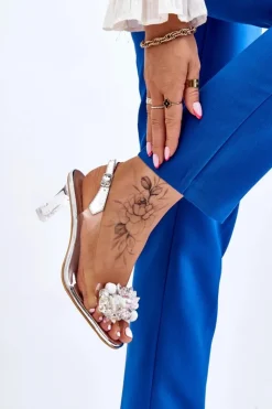 Damskie buty S.Barski Sandały Na Obcasie*Eleganckie Transparentne Sandały Z Ozdobą Srebrne Lilah