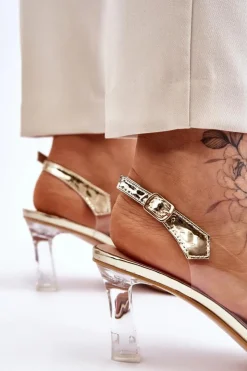 Discount Damskie buty S.Barski Eleganckie Transparentne Sandały Z Ozdobą Złote Lilah