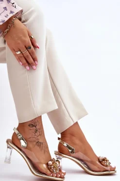 Discount Damskie buty S.Barski Eleganckie Transparentne Sandały Z Ozdobą Złote Lilah