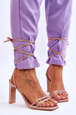 Boto Sandały Na Obcasie*Eleganckie Wiązane Sandały Z Dżetami Nude Nessy Beżowy