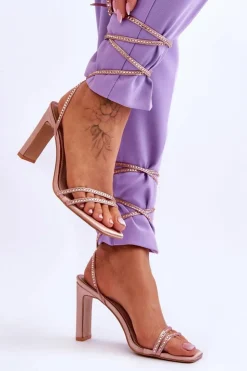 Boto Sandały Na Obcasie*Eleganckie Wiązane Sandały Z Dżetami Nude Nessy Beżowy