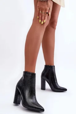 Damskie Boto Eleganckie Wężowe Botki Na Słupku Czarne Dante