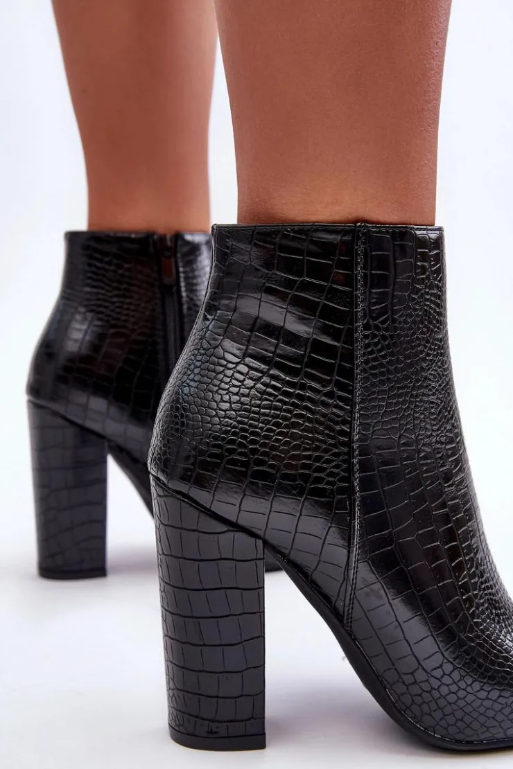 Damskie Boto Eleganckie Wężowe Botki Na Słupku Czarne Dante