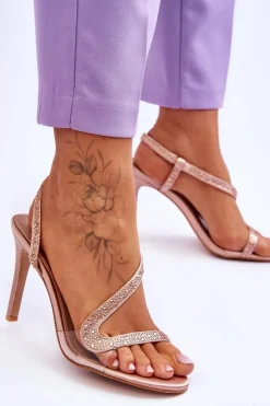 Sale Boto Eleganckie Wsuwane Sandałki Na Obcasie Nude Colima