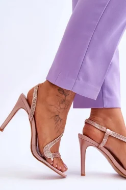 Sale Boto Eleganckie Wsuwane Sandałki Na Obcasie Nude Colima