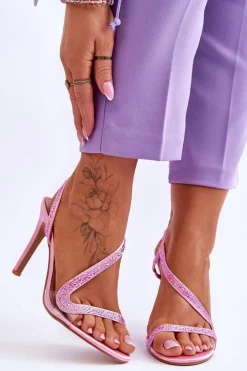 Boto Sandały Na Obcasie*Eleganckie Wsuwane Sandałki Na Obcasie Różowe Colima