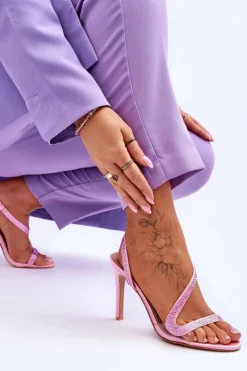 Boto Sandały Na Obcasie*Eleganckie Wsuwane Sandałki Na Obcasie Różowe Colima