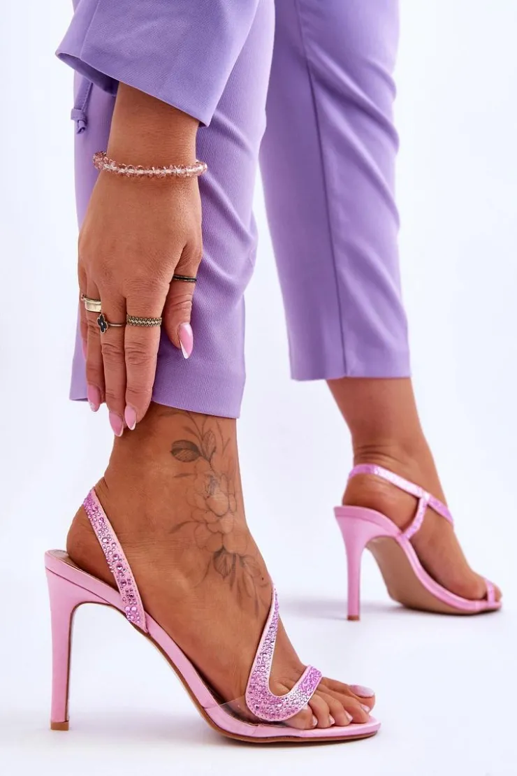 Boto Sandały Na Obcasie*Eleganckie Wsuwane Sandałki Na Obcasie Różowe Colima