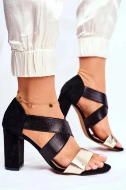 Sale Evento Eleganckie Wsuwane Sandały Na Słupku Czarno-Złote Varina