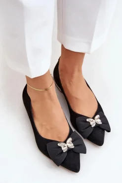 Laura Messi Baleriny Skórzane|Baleriny Klasyczne*Eleganckie Zamszowe Baleriny Damskie Z Kokardką 2893 Czarne