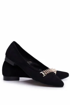 Hot Boto Eleganckie Zamszowe Baleriny Czarne Nicole 2466