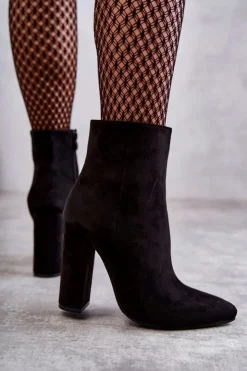 Discount Boto Eleganckie Zamszowe Botki Na Słupku Czarne Ettany