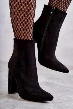 Discount Boto Eleganckie Zamszowe Botki Na Słupku Czarne Ettany