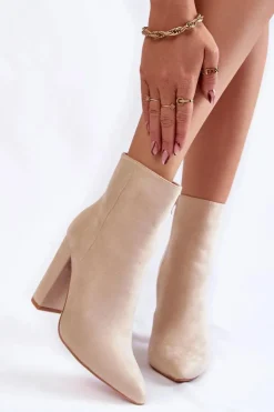 Boto Botki Ocieplane|Botki Na Słupku*Eleganckie Zamszowe Botki Na Słupku Beżowe Ettany