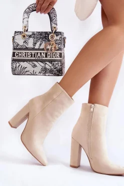 Boto Botki Ocieplane|Botki Na Słupku*Eleganckie Zamszowe Botki Na Słupku Beżowe Ettany