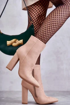 Damskie Boto Eleganckie Zamszowe Botki Na Słupku Ciemnobeżowe Ettany