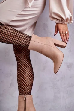 Damskie Boto Eleganckie Zamszowe Botki Na Słupku Ciemnobeżowe Ettany