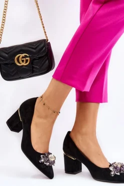 Best Boto Eleganckie Zamszowe Czółenka Z Ozdobą Czarne Elianne