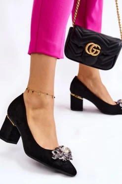 Best Boto Eleganckie Zamszowe Czółenka Z Ozdobą Czarne Elianne