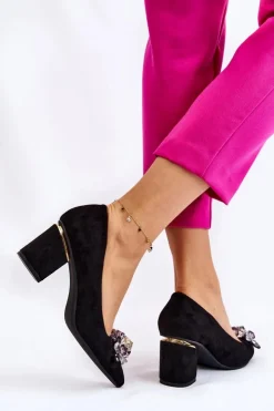 Best Boto Eleganckie Zamszowe Czółenka Z Ozdobą Czarne Elianne