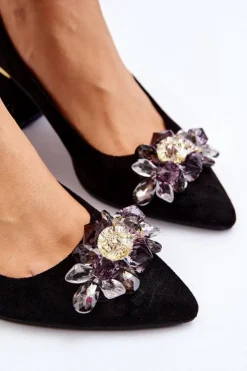 Best Boto Eleganckie Zamszowe Czółenka Z Ozdobą Czarne Elianne