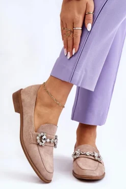 Damskie Boto Eleganckie Zamszowe Mokasyny Ciemnobeżowe Aliya