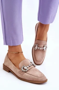 Damskie Boto Eleganckie Zamszowe Mokasyny Ciemnobeżowe Aliya