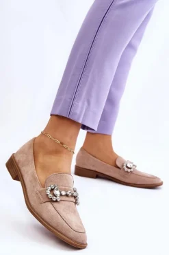 Damskie Boto Eleganckie Zamszowe Mokasyny Ciemnobeżowe Aliya