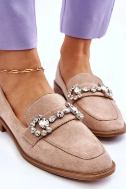 Damskie Boto Eleganckie Zamszowe Mokasyny Ciemnobeżowe Aliya