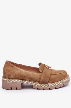 Boto Loafersy Damskie|Mokasyny Płaskie*Eleganckie Zamszowe Mokasyny Ciemnobeżowe Laverne Beżowy