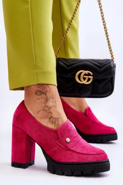 Buty damskie Vinceza Czółenka Na Platformie|Czółenka Zamszowe*Eleganckie Zamszowe Półbuty Na Obcasie Fuksja Mintore