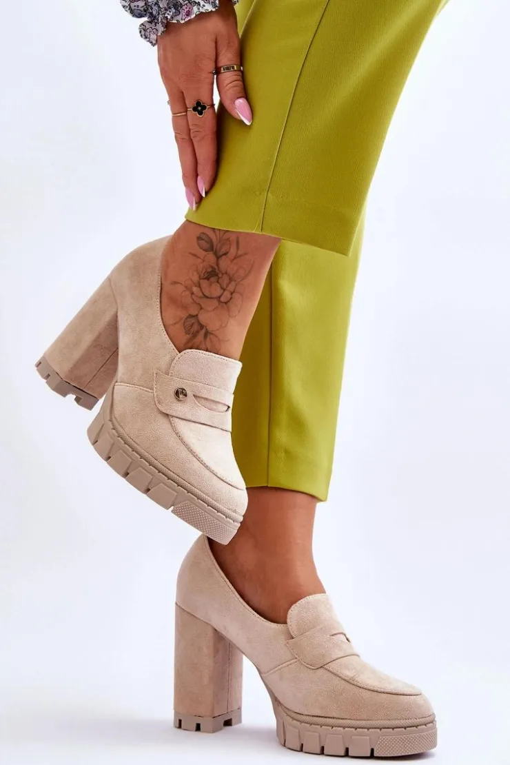 Damskie Buty damskie Vinceza Eleganckie Zamszowe Półbuty Na Obcasie Beżowe Mintore