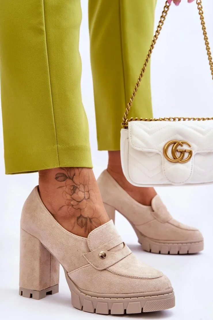 Damskie Buty damskie Vinceza Eleganckie Zamszowe Półbuty Na Obcasie Beżowe Mintore