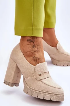 Damskie Buty damskie Vinceza Eleganckie Zamszowe Półbuty Na Obcasie Beżowe Mintore