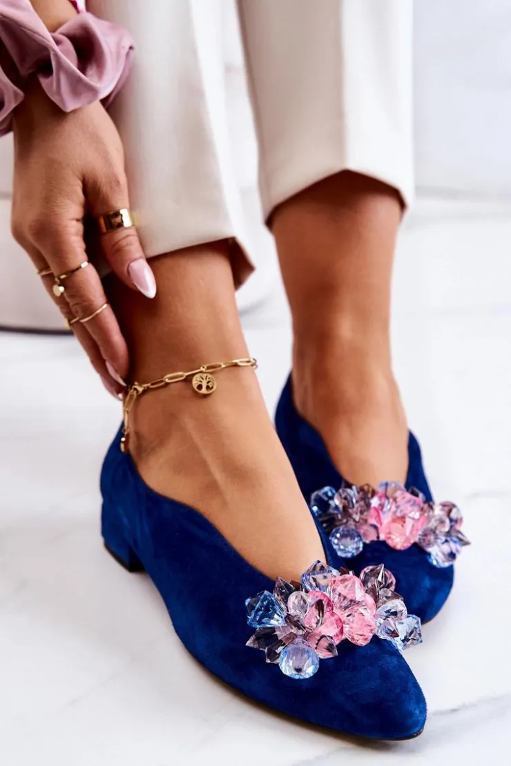 Discount Boto Eleganckie Zamszowe Półbuty Z Ozdobą Granatowe McQueen