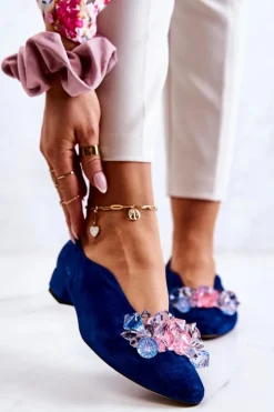 Discount Boto Eleganckie Zamszowe Półbuty Z Ozdobą Granatowe McQueen