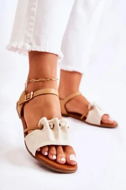 Damskie Evento Eleganckie Zamszowe Sandały Z Cekinami Beżowe Vitoria