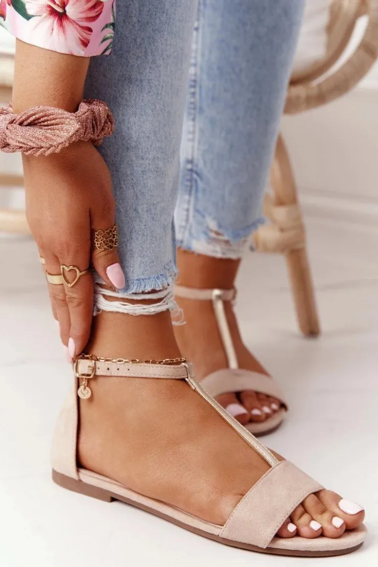 Damskie buty S.Barski Sandały Płaskie*Eleganckie Zamszowe Sandały S.Barski 541-7 Beżowe