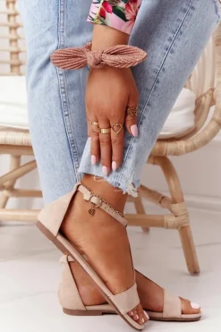 Damskie buty S.Barski Sandały Płaskie*Eleganckie Zamszowe Sandały S.Barski 541-7 Beżowe