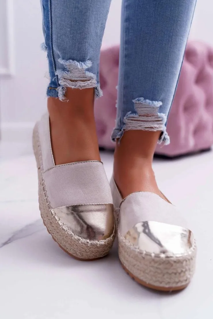 Damskie Boto Espadryle Damskie Beżowe Platforma Ringer