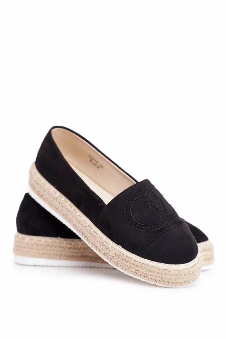Outlet Boto Espadryle Damskie Gruba Podeszwa Lniane Czarne Febi
