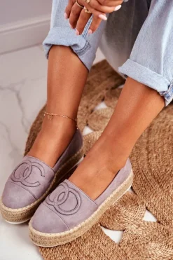 Damskie Boto Espadryle Damskie Gruba Podeszwa Lniane Szare Febi