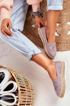 Damskie Boto Espadryle Damskie Gruba Podeszwa Lniane Szare Febi