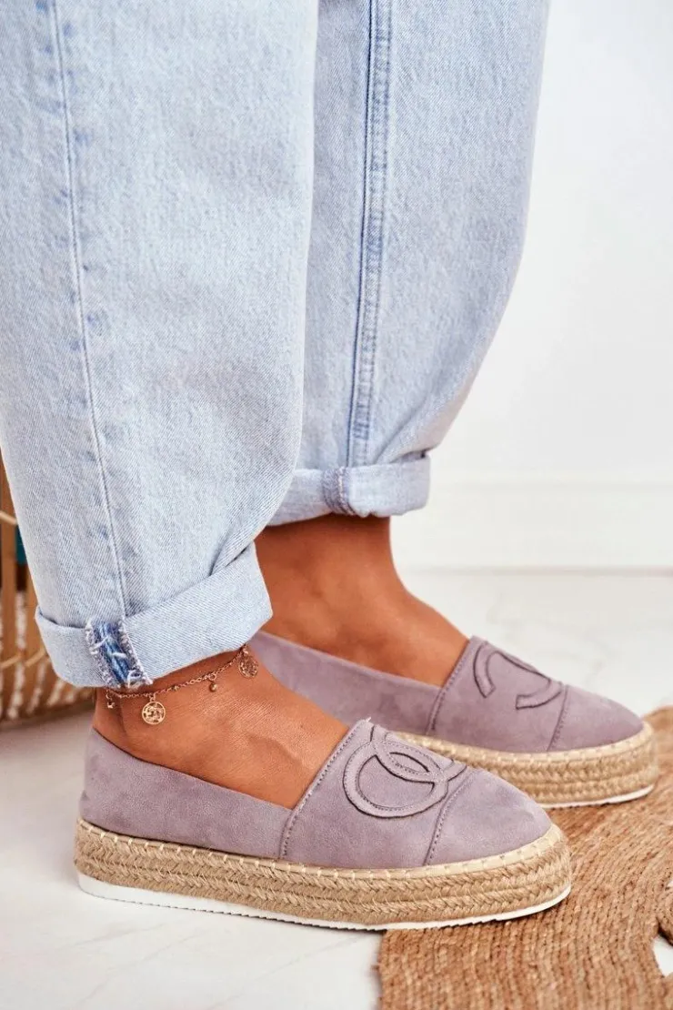 Damskie Boto Espadryle Damskie Gruba Podeszwa Lniane Szare Febi