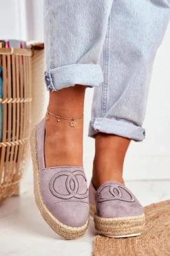 Damskie Boto Espadryle Damskie Gruba Podeszwa Lniane Szare Febi