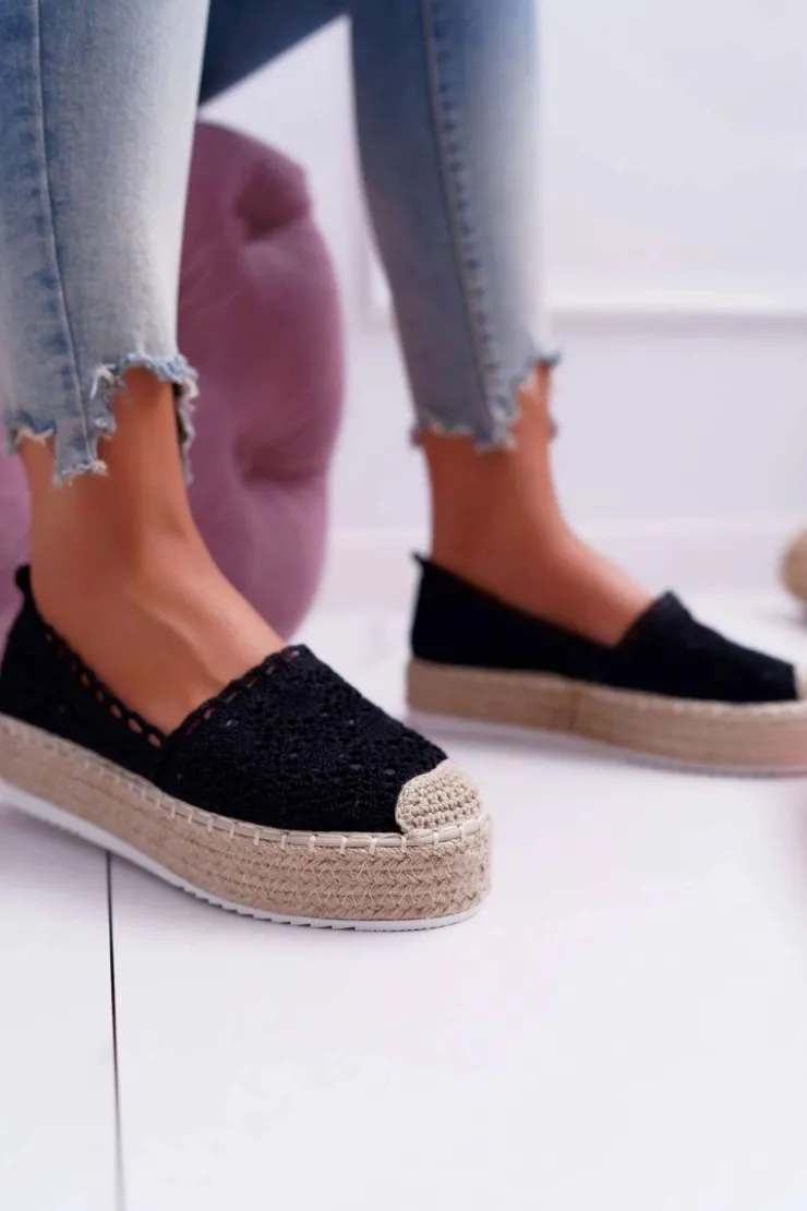 Damskie Boto Espadryle Damskie Koronkowe Czarne Lovely Haven